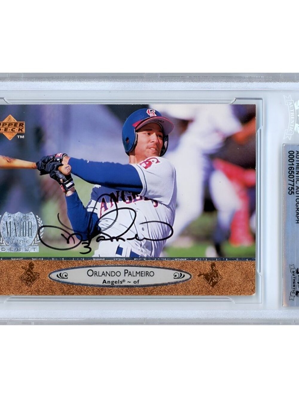 Orlando Palmeiro Signed 1996 Upper Deck #32 Angels RC Beckett BAS Slab Auto MLB